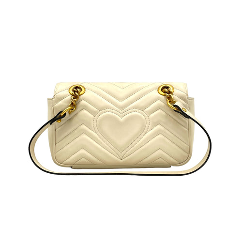 GG Marmont Mini White Shoulder Bag in Calfskin, Brushed Gold hardware