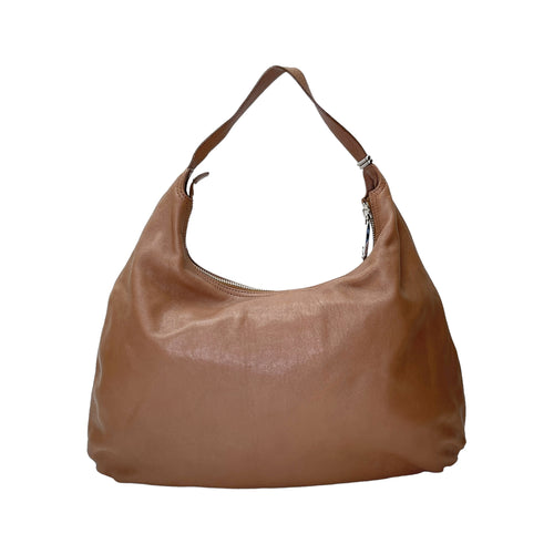 Hobo Brown Shoulder Bag in Calfskin, Silver hardware