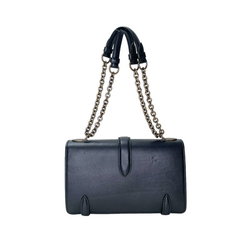 City Knot Black Shoulder Bag in Calfskin, Gold hardware