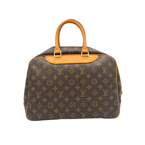 Deauville MM Brown Top Handle Bag in Monogram Coated Canvas, Gold hardware