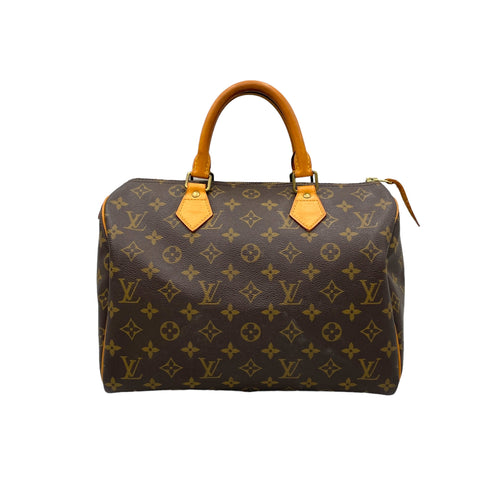 Speedy 30 Brown Top Handle Bag in Monogram Coated Canvas, Gold hardware