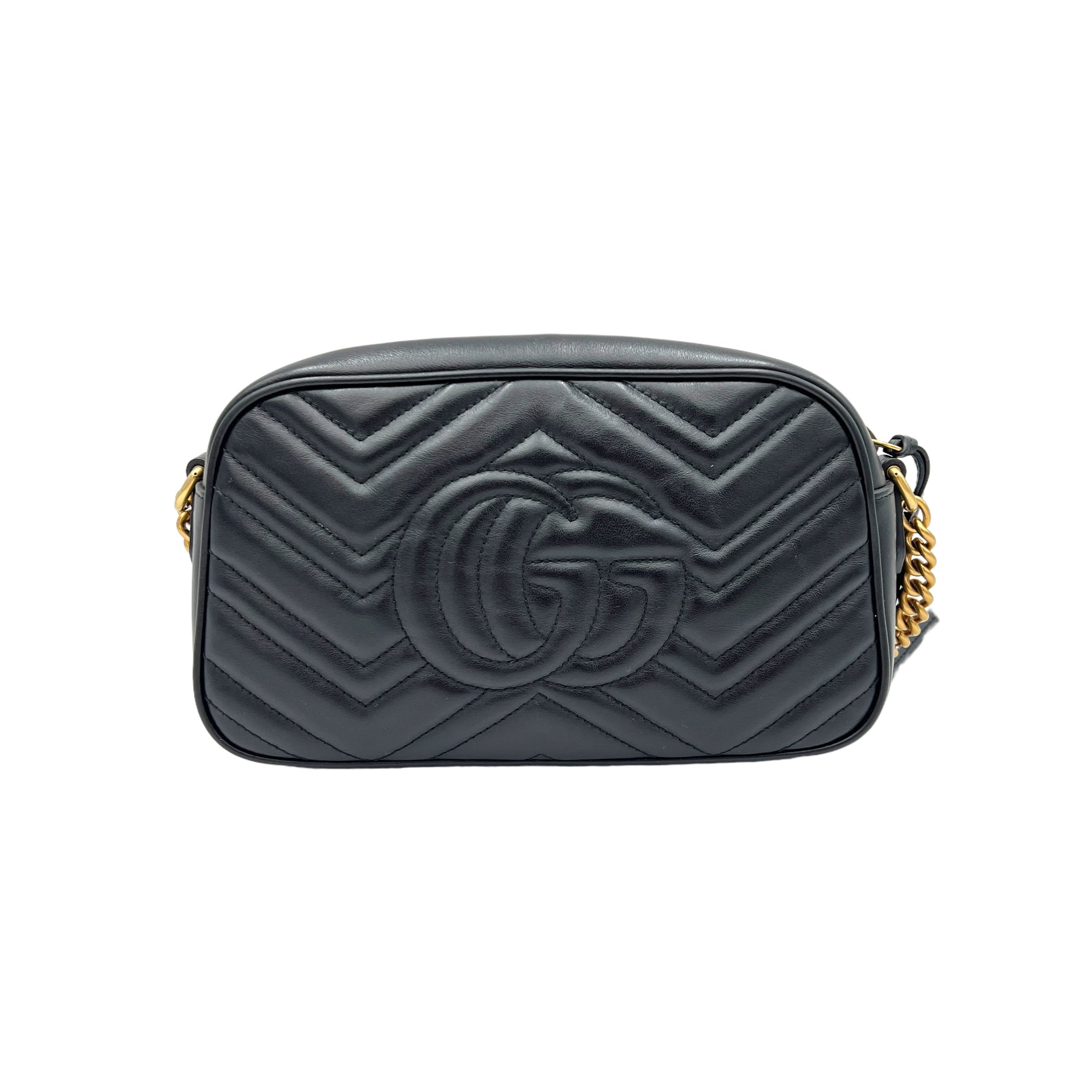 GG Marmont Small Black Crossbody Bag in Calfskin, Gold hardware