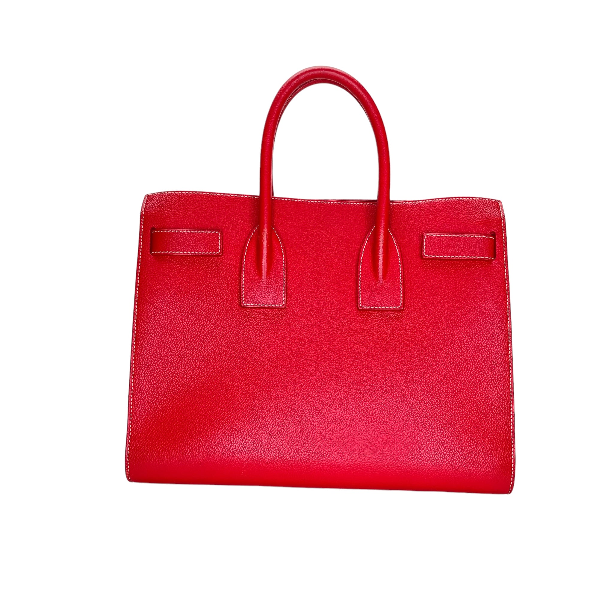 Sac 2 Jours Small Red Top Handle Bag in Calfskin, Silver hardware