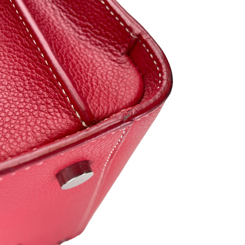 Sac 2 Jours Small Red Top Handle Bag in Calfskin, Silver hardware