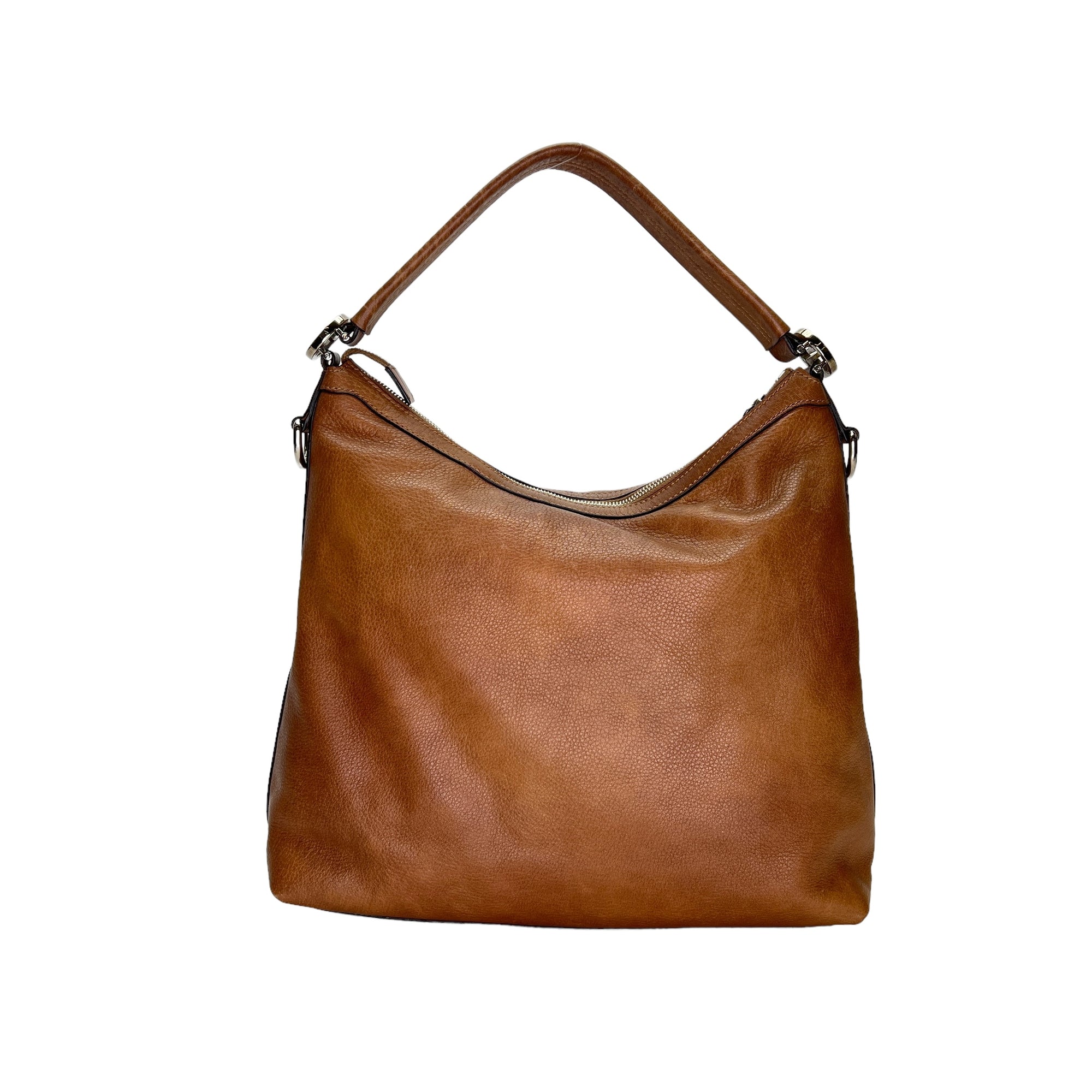 hobo Brown Shoulder Bag in Calfskin, Silver hardware