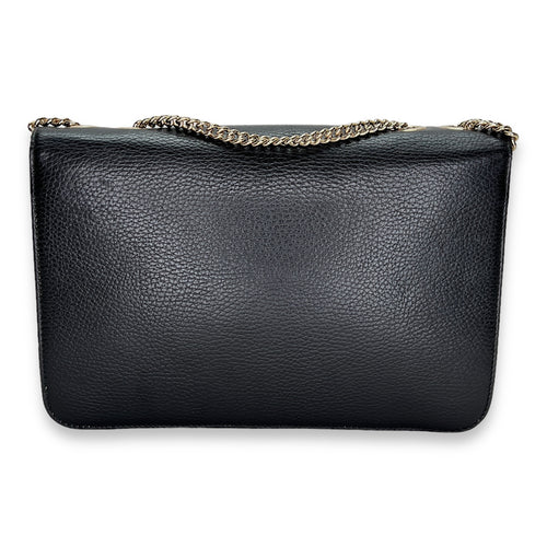 Interlocking G Black Crossbody Bag in Calfskin, Light Gold hardware