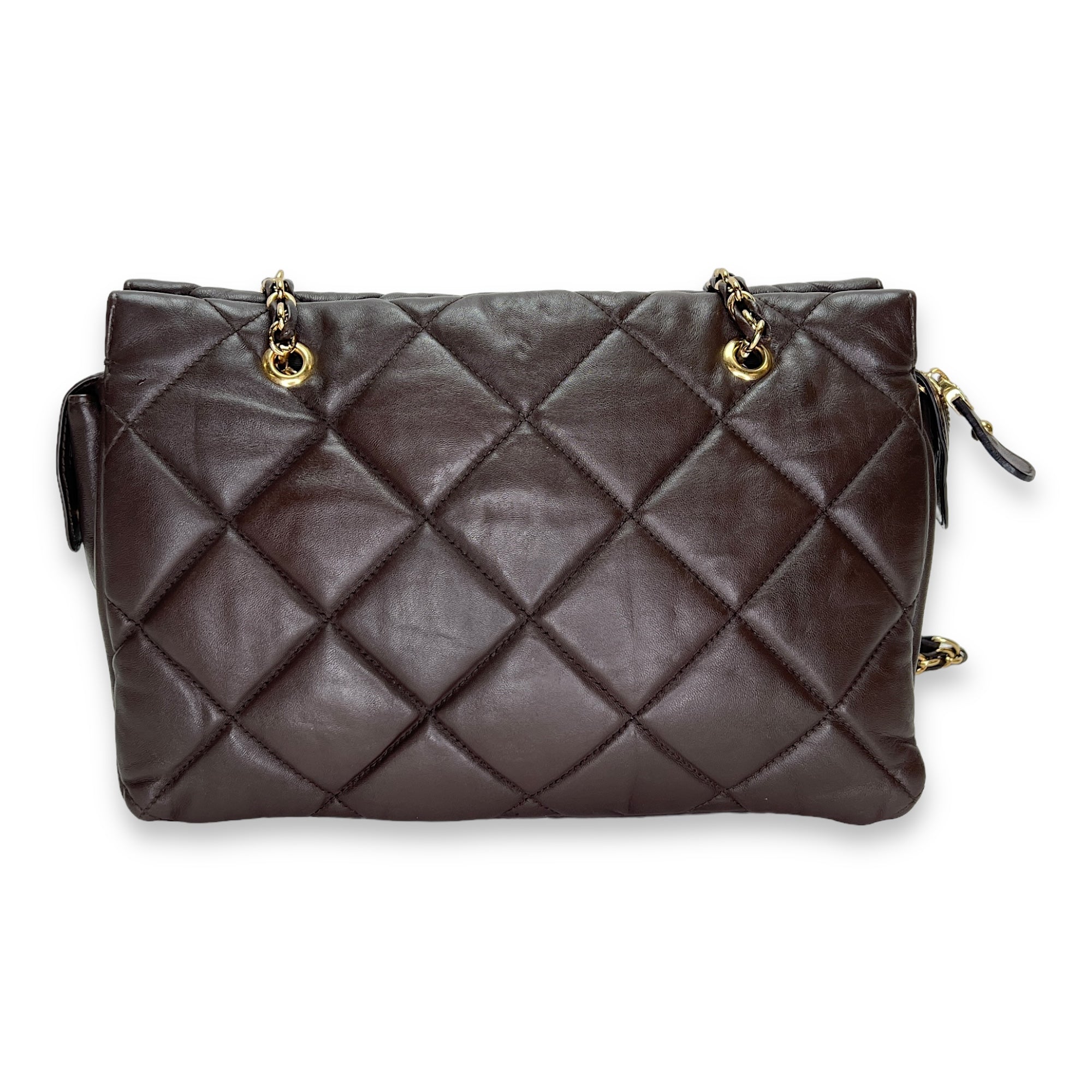 Vara Bow Brown Shoulder Bag in Calfskin, Gold hardware