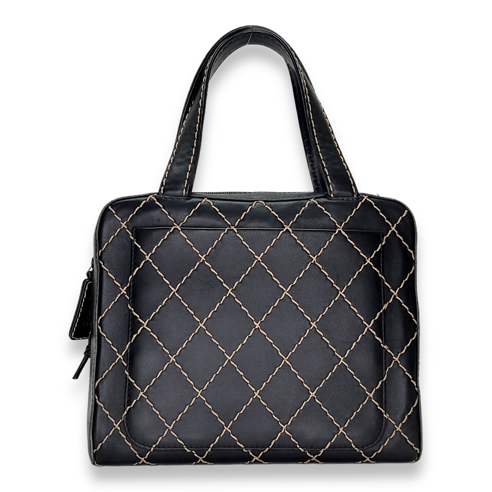 Wild Stitch Black Top Handle Bag in Calfskin, Ruthenium hardware