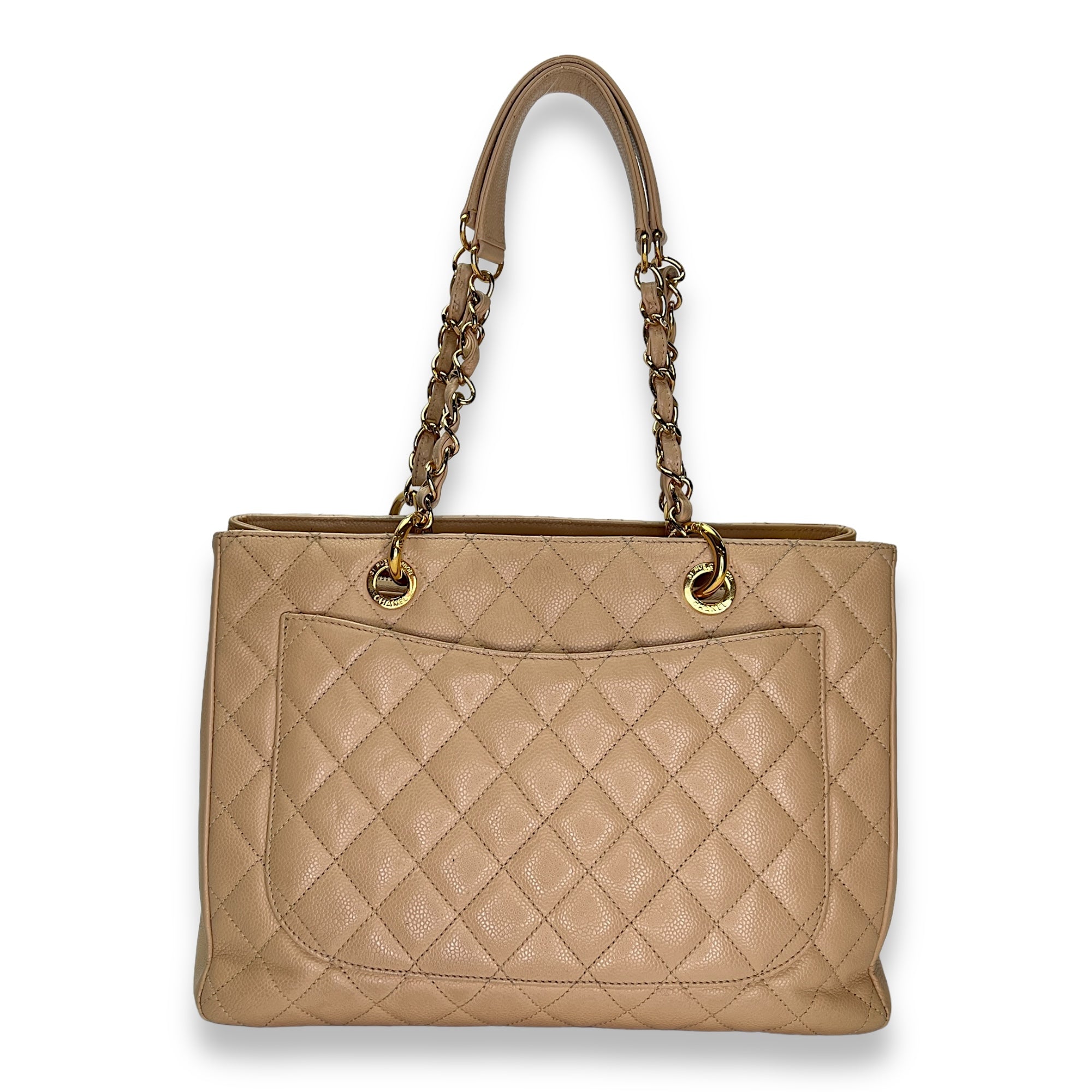 GST Beige Shoulder Bag in Caviar Leather, Gold hardware