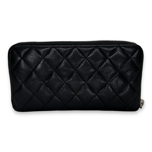 Others Long Black Wallet in Caviar Leather, Silver hardware