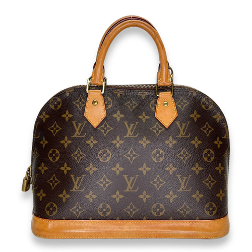 Alma PM Brown Top Handle Bag in Monogram Coated Canvas, Gold hardware