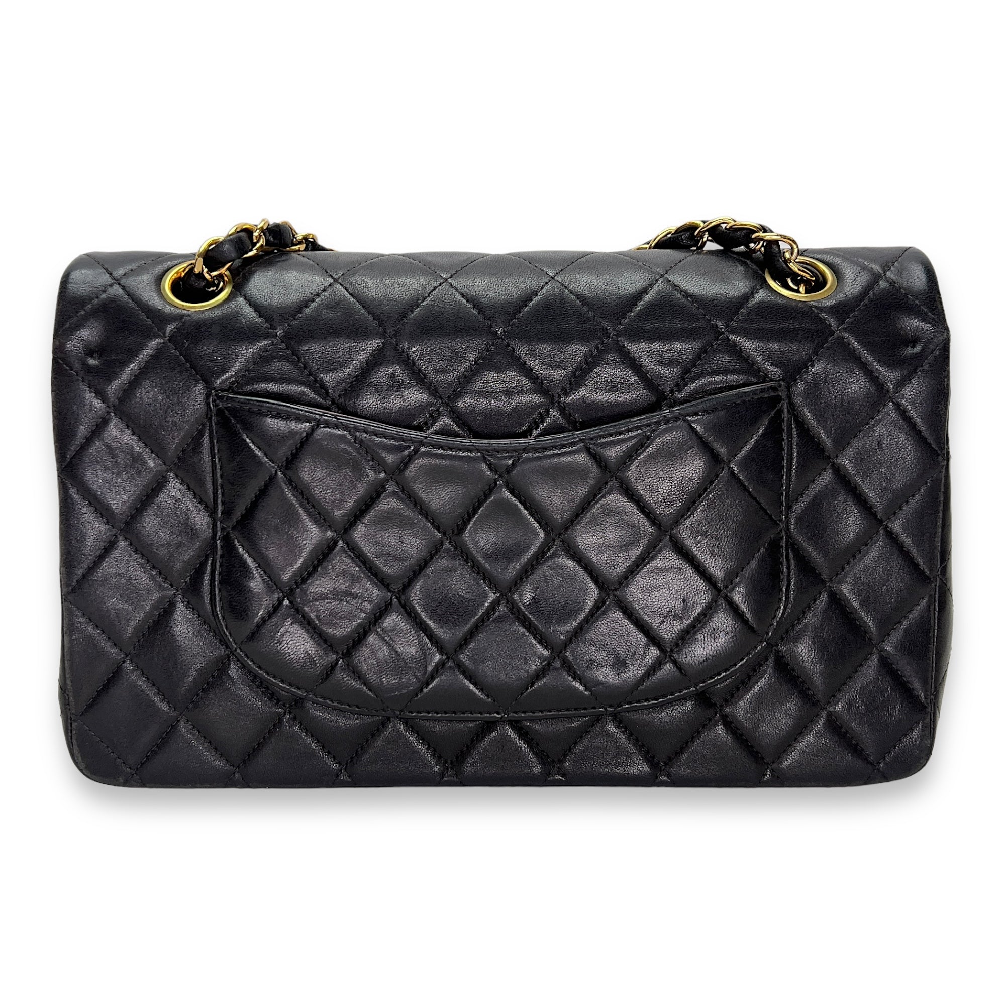 Flap Medium Black Shoulder Bag in Lambskin, Gold hardware