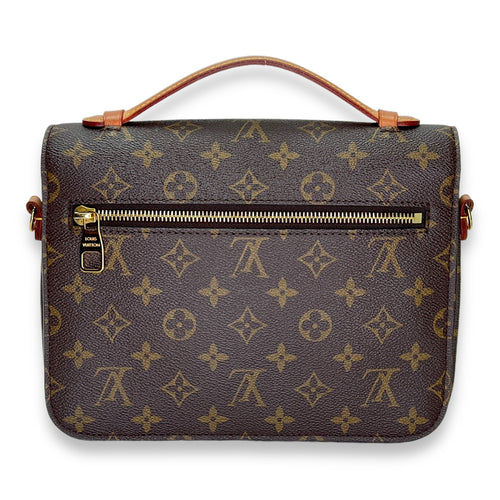 Metis Brown Crossbody Bag in Monogram Coated Canvas, Gold hardware