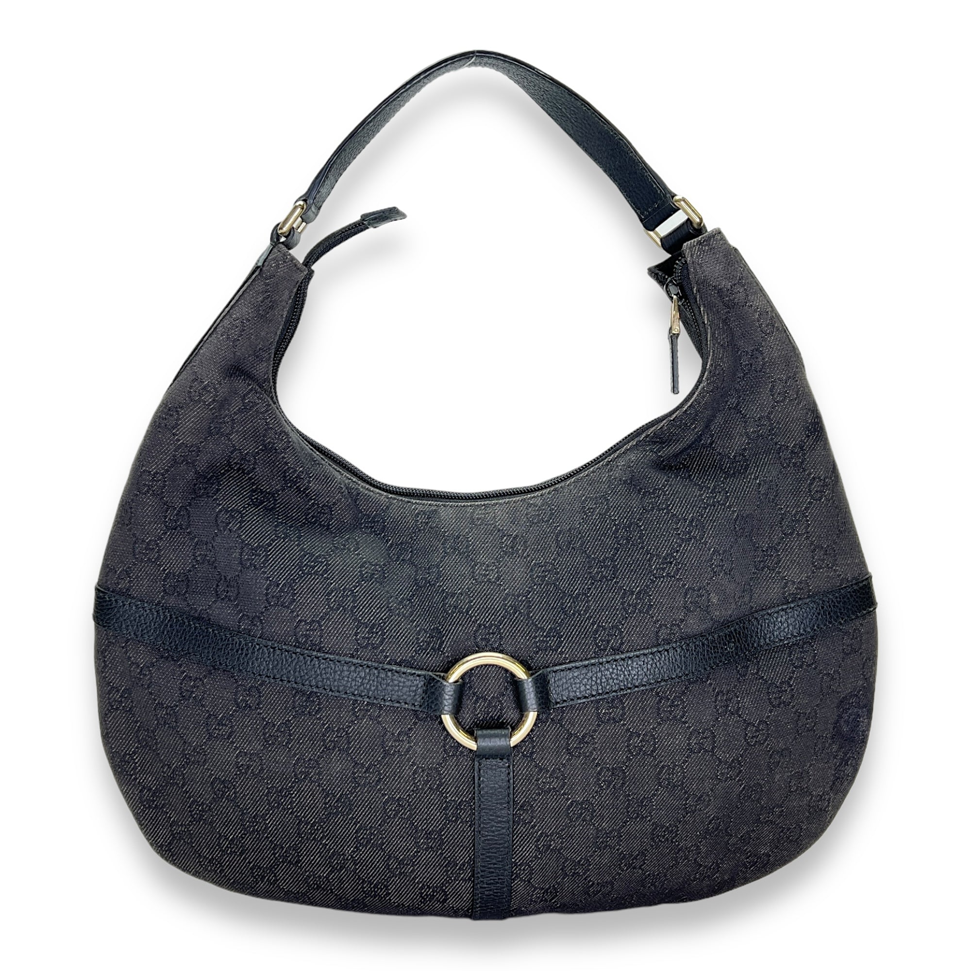 Hobo Black Shoulder Bag in Jacquard, Silver hardware