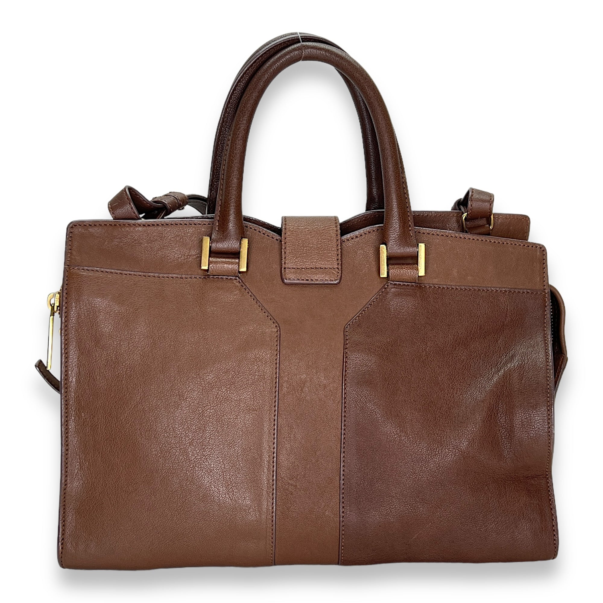 Cabas Chyc Ligne Small Brown Top Handle Bag in Calfskin, Gold hardware