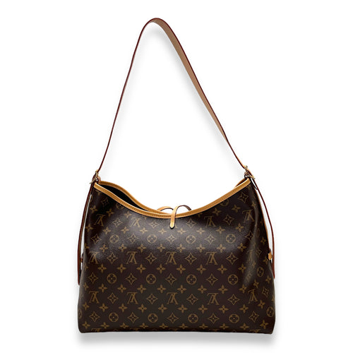 CarryAll MM Brown Shoulder Bag in Monogram Coated Canvas, Gold hardware