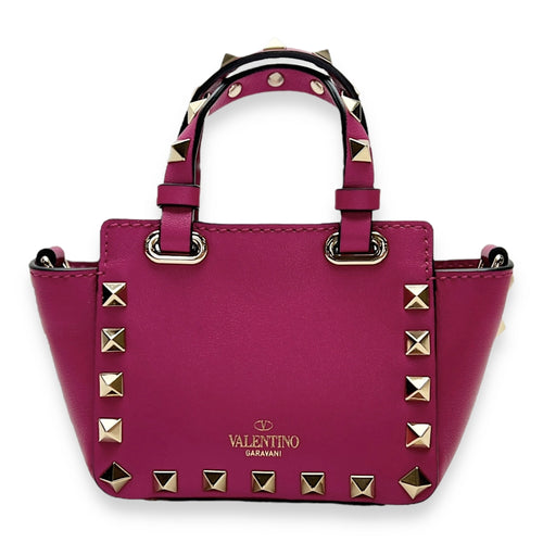 Rockstud Micro Pink Top Handle Bag in Calfskin, Gold hardware