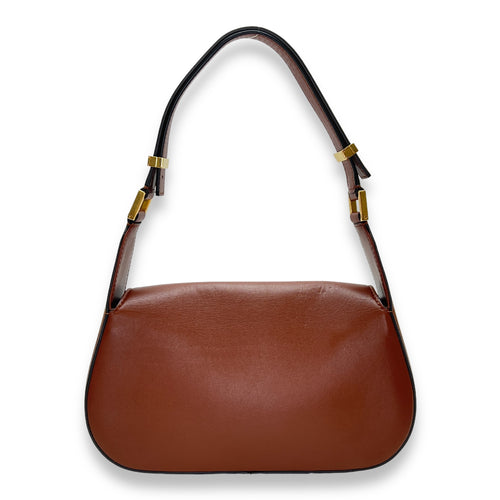 VLogo Chain Brown Shoulder Bag in Calfskin, Gold hardware