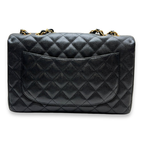 Classic Jumbo Black Shoulder Bag in Caviar Leather, Gold hardware