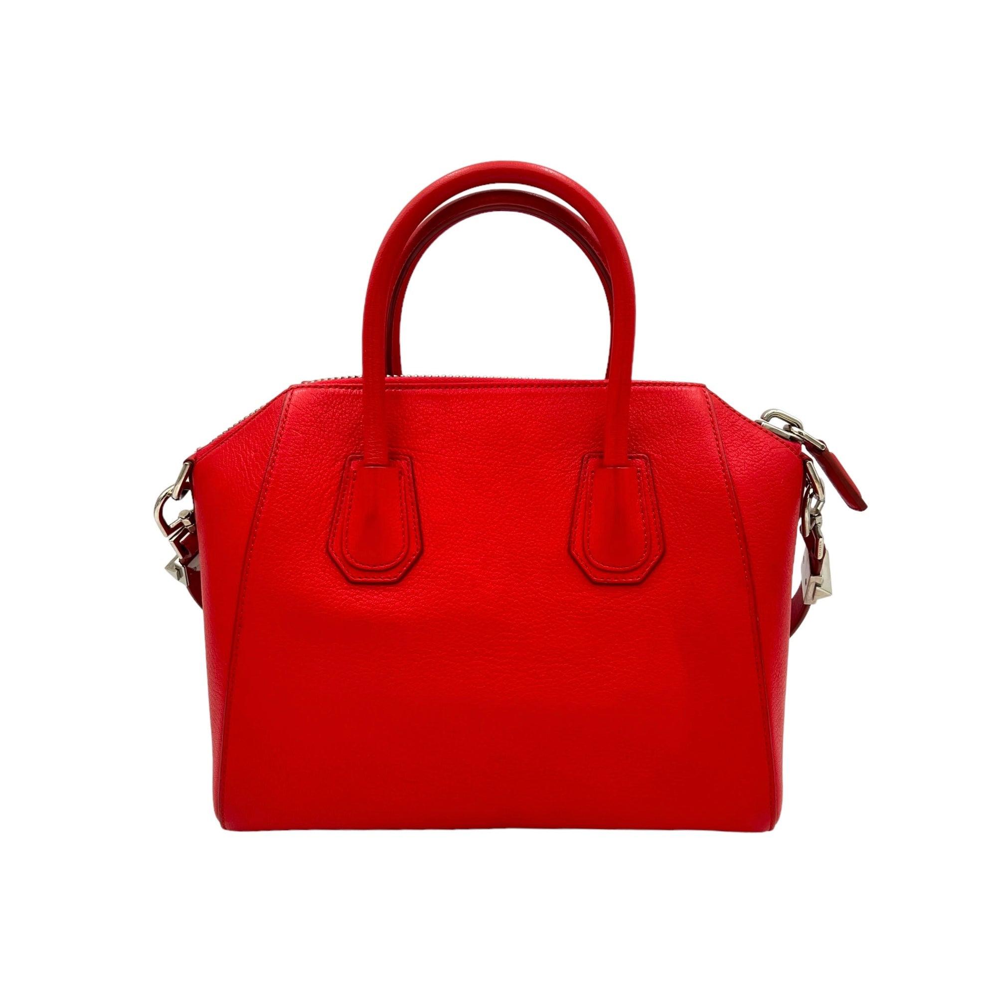 Antigona Small Red Top Handle Bag in Goat Leather, Silver hardware