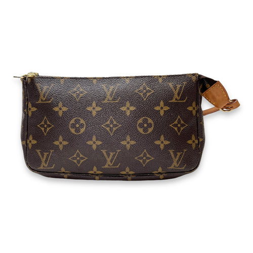 Pochette Accessoires Brown Pouch in Monogram Coated Canvas, Gold hardware