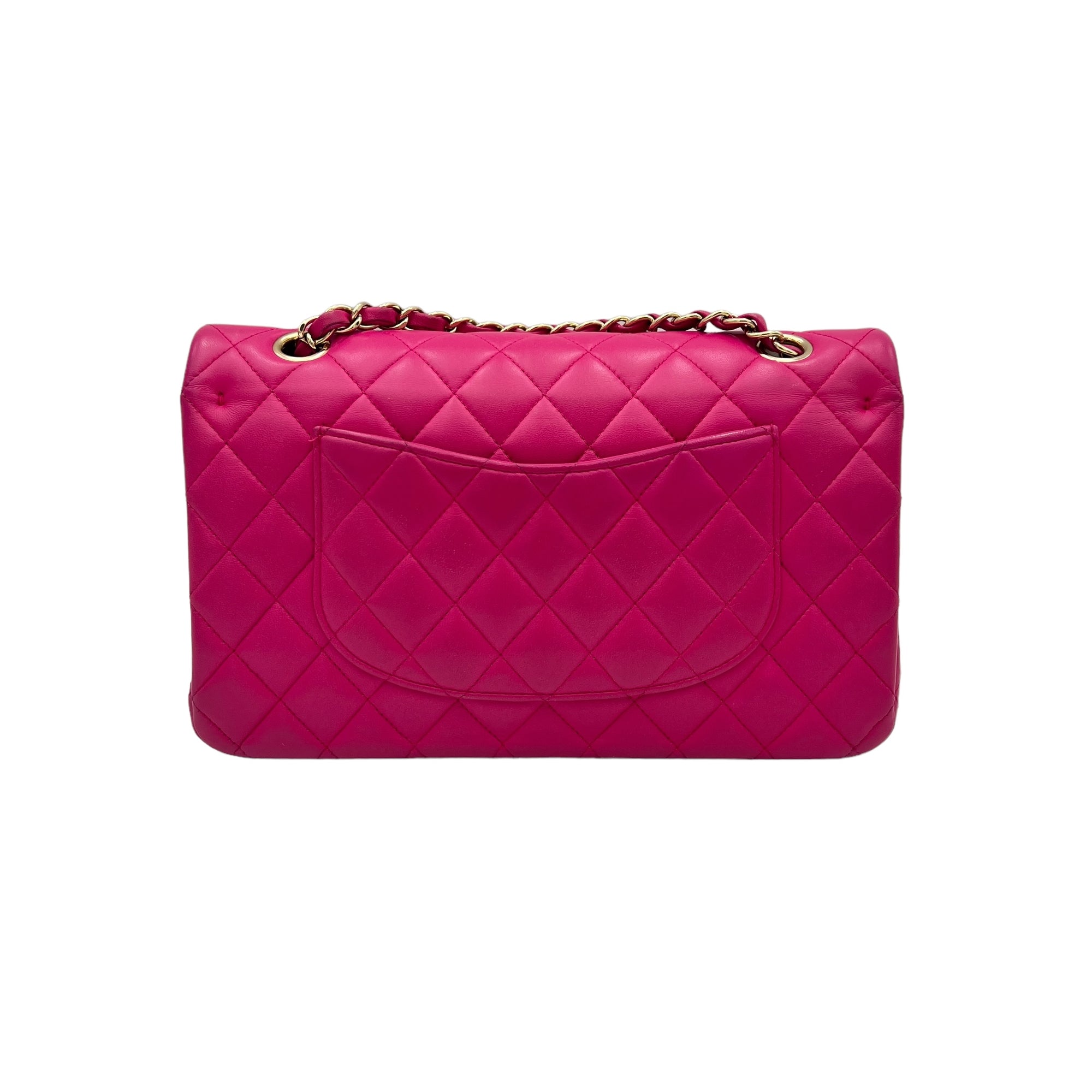 Classic Shoulder Bag Medium Fuschia Hot Pink in Lambskin , Gold Hardware