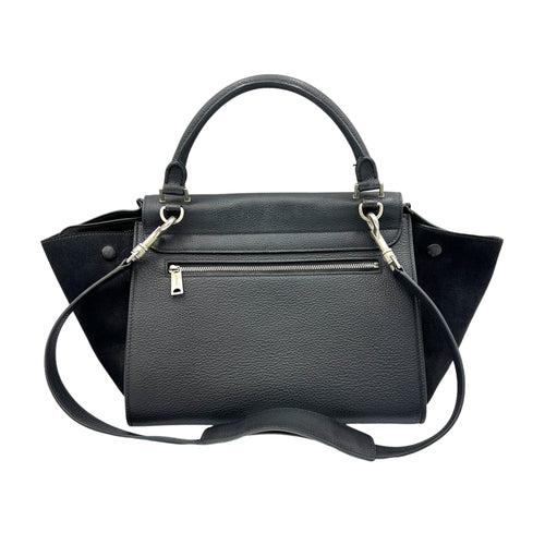 Trapeze Small Black Top Handle Bag in Calfskin, Silver hardware