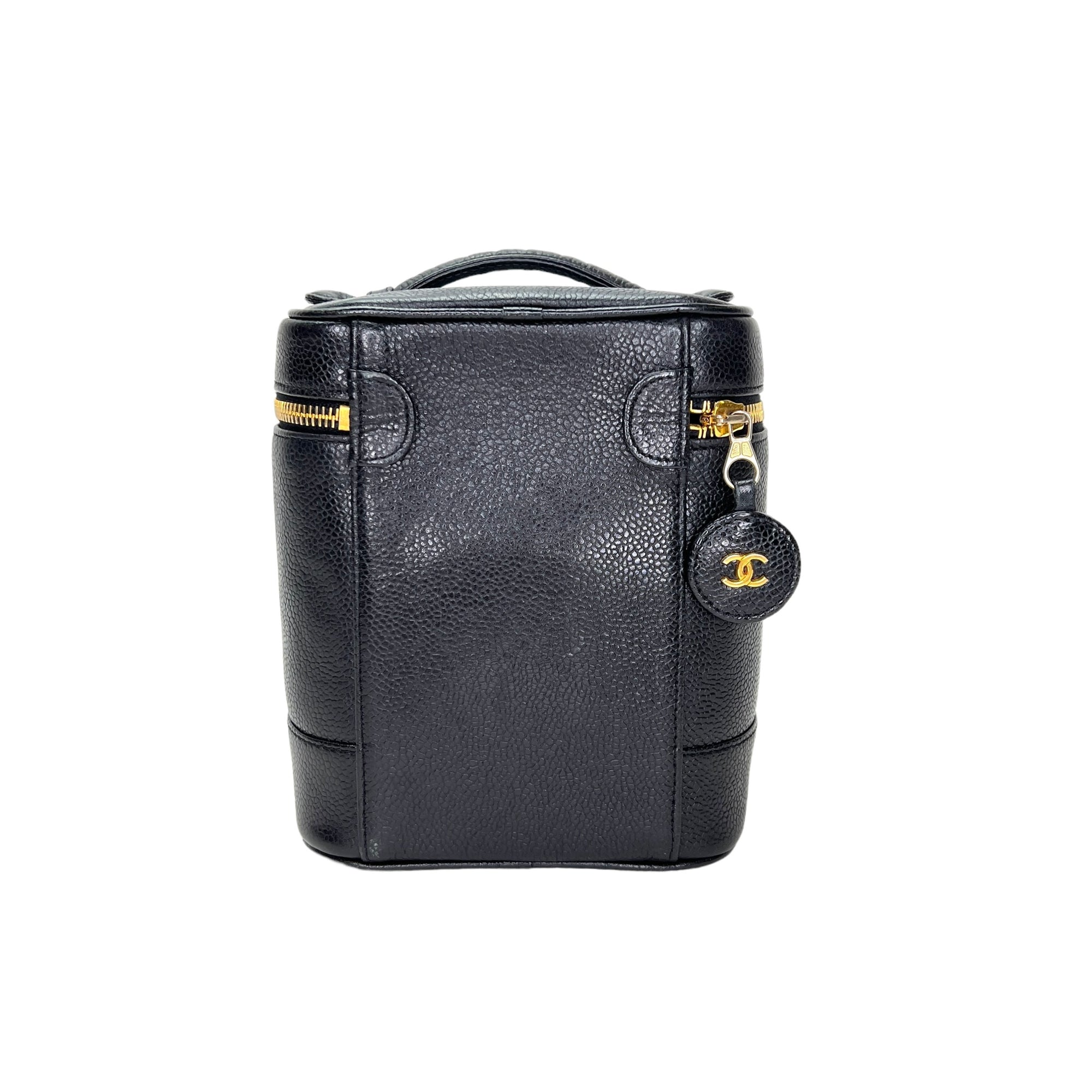 Vanity Top Handle Bag  Black in Caviar Leather , Gold Hardware