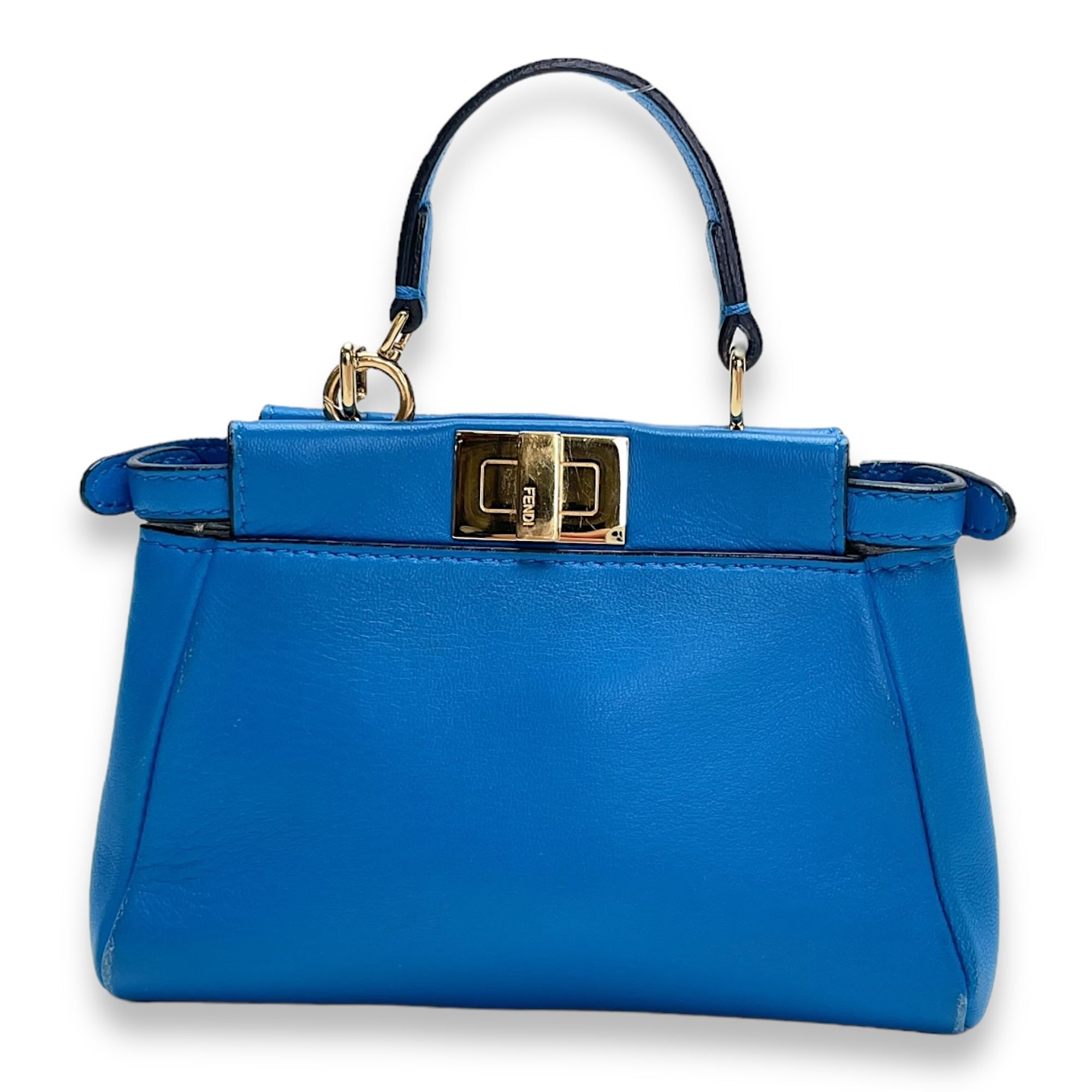 Peekaboo Micro Blue Top Handle Bag in Calfskin, Gold hardware