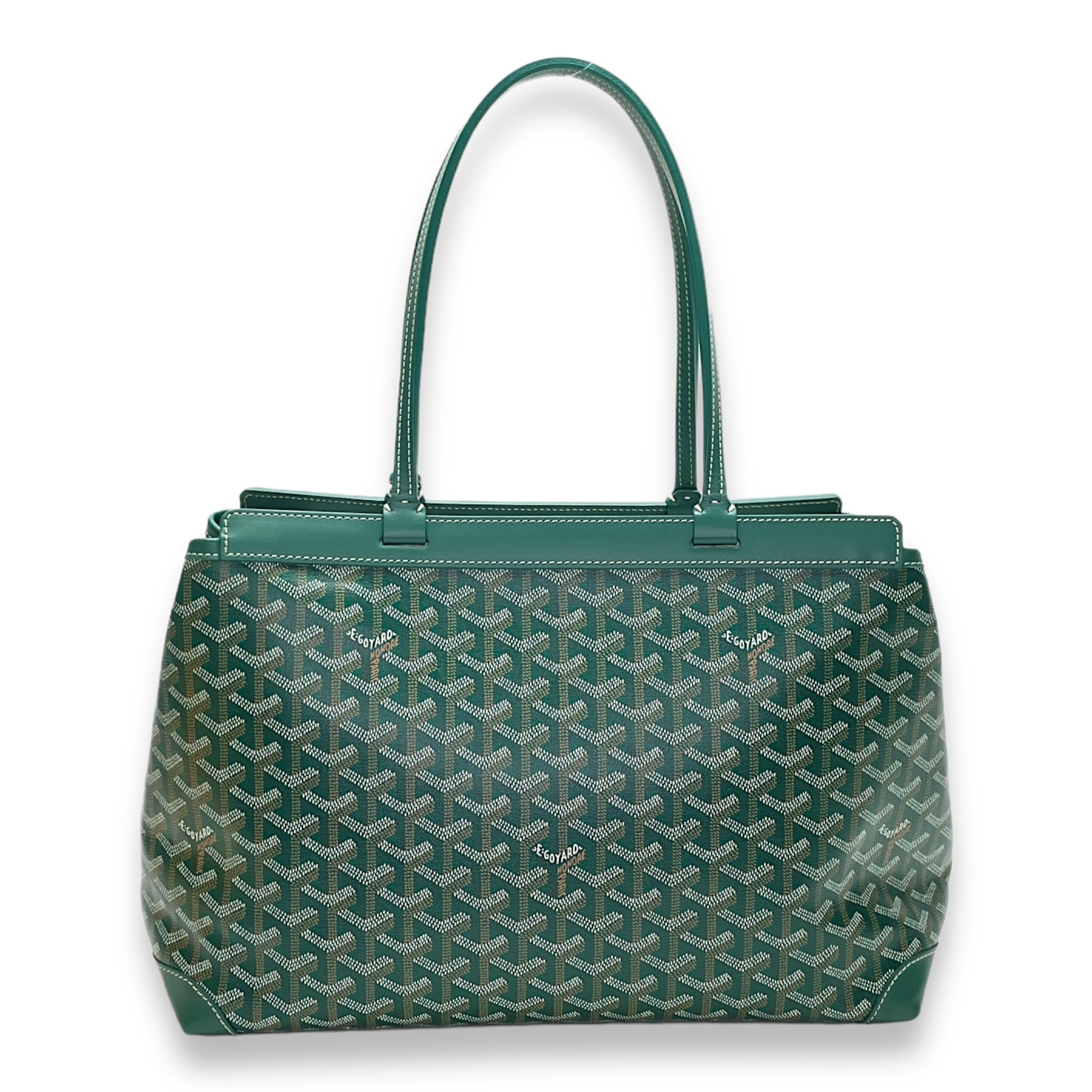 Bellechasse Biaude PM Green Shoulder Bag in Coated Canvas, Silver hardware