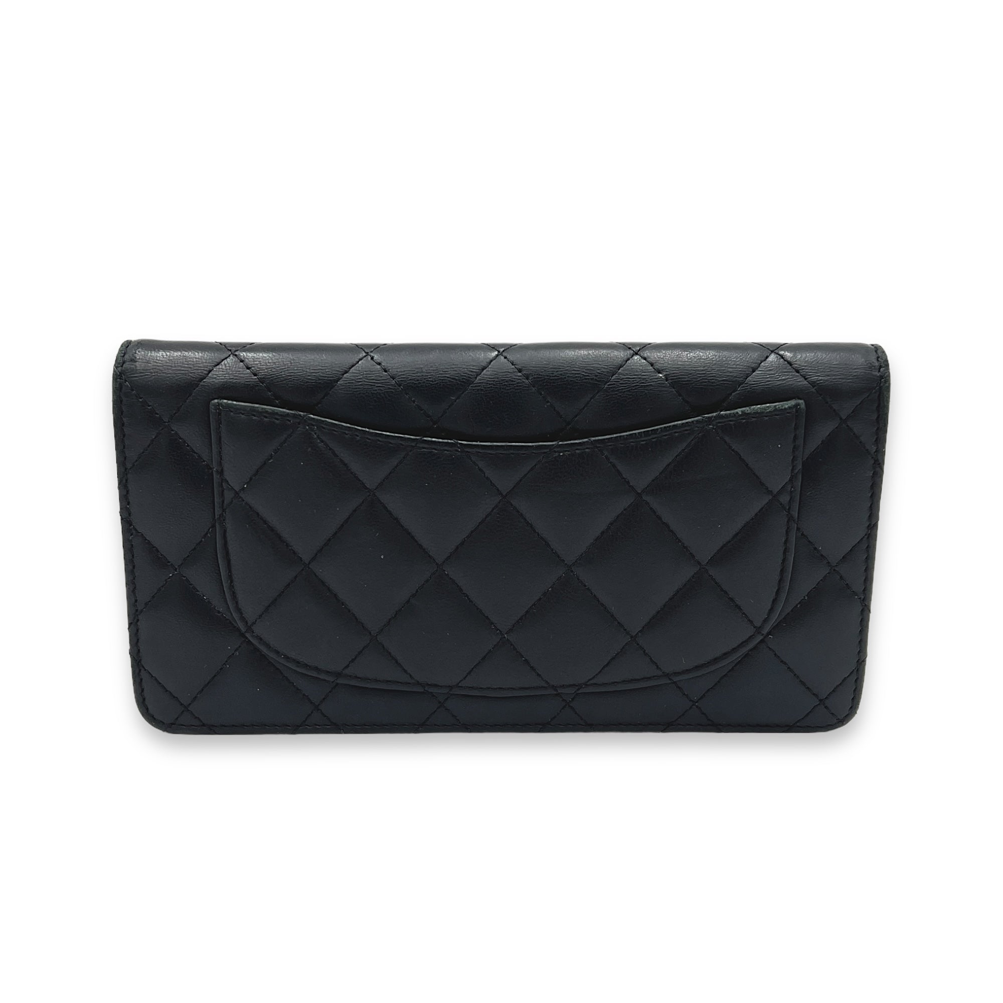 Quilted Black Wallet in Lambskin, Silver hardware