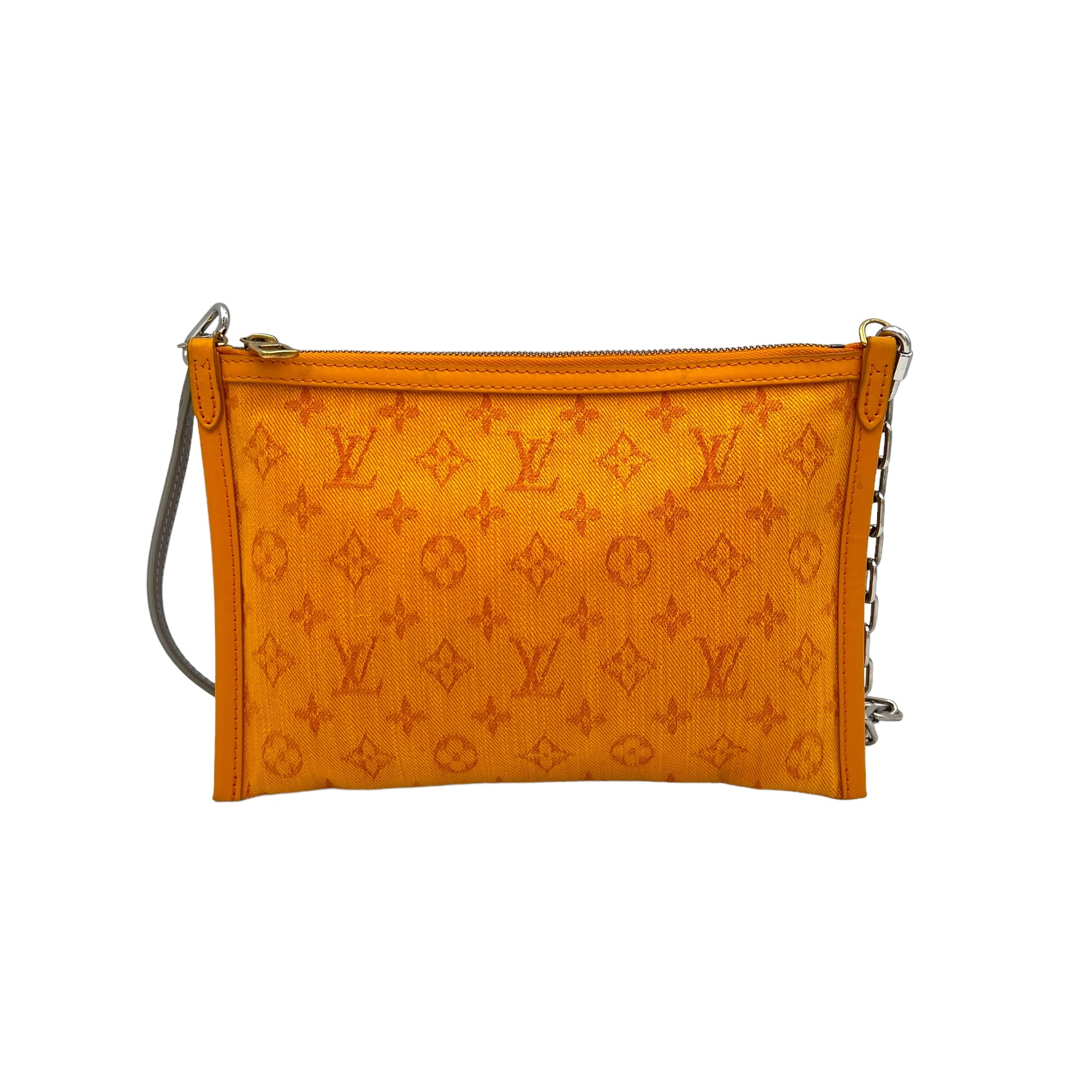 Double Flat Orange Messenger in Coated Canvas, Silver hardware