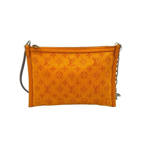 Double Flat Orange Messenger in Coated Canvas, Silver hardware