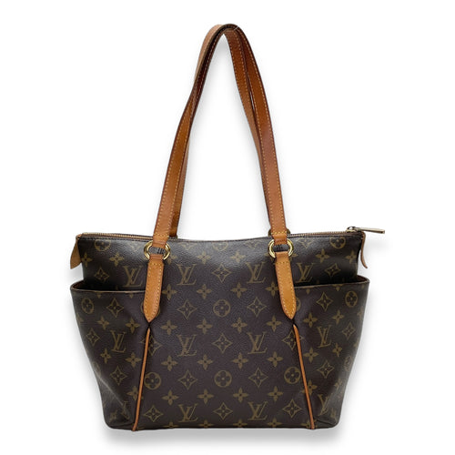 Totally PM Brown Shoulder Bag in Monogram Coated Canvas, Gold hardware