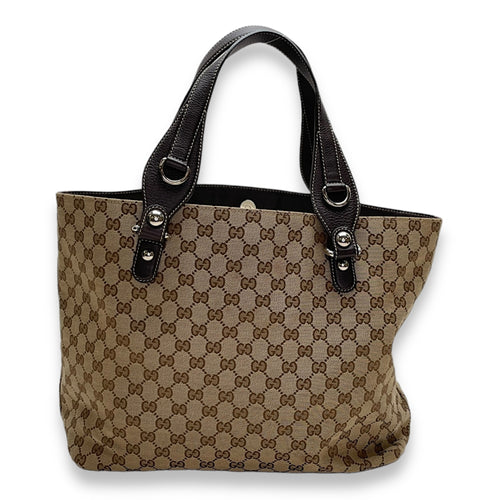 GG Brown Tote Bag in Jacquard, Light Gold hardware