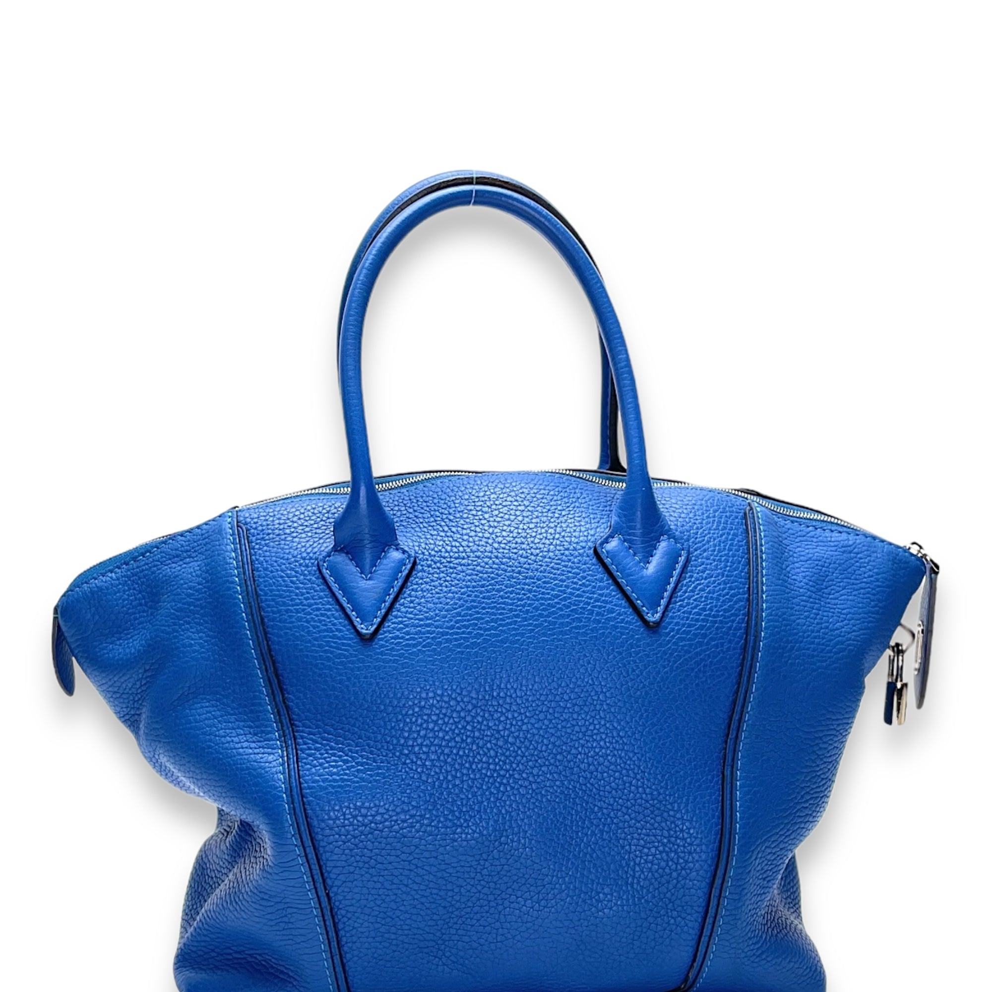 LockIt PM Blue Top Handle Bag in Calfskin, Gold hardware