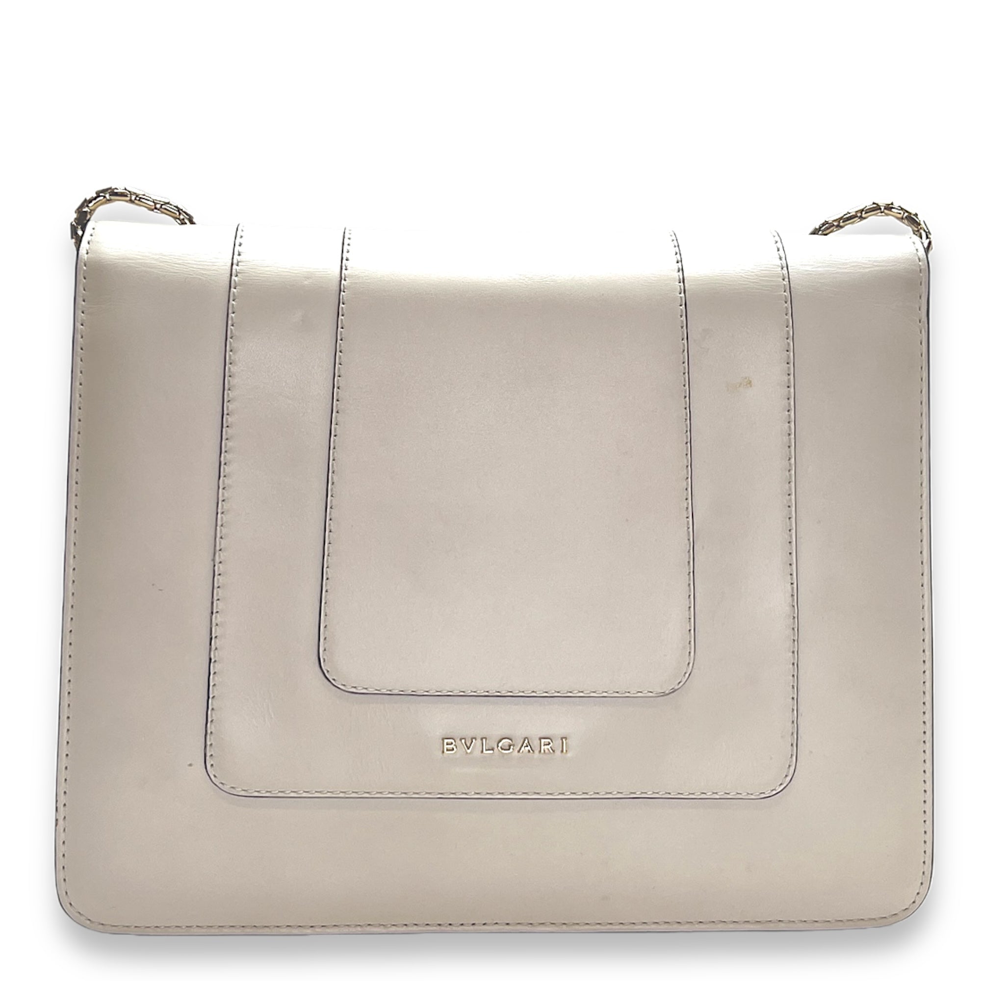 Serpenti Forever Medium White Shoulder Bag in Calfskin, Light Gold hardware