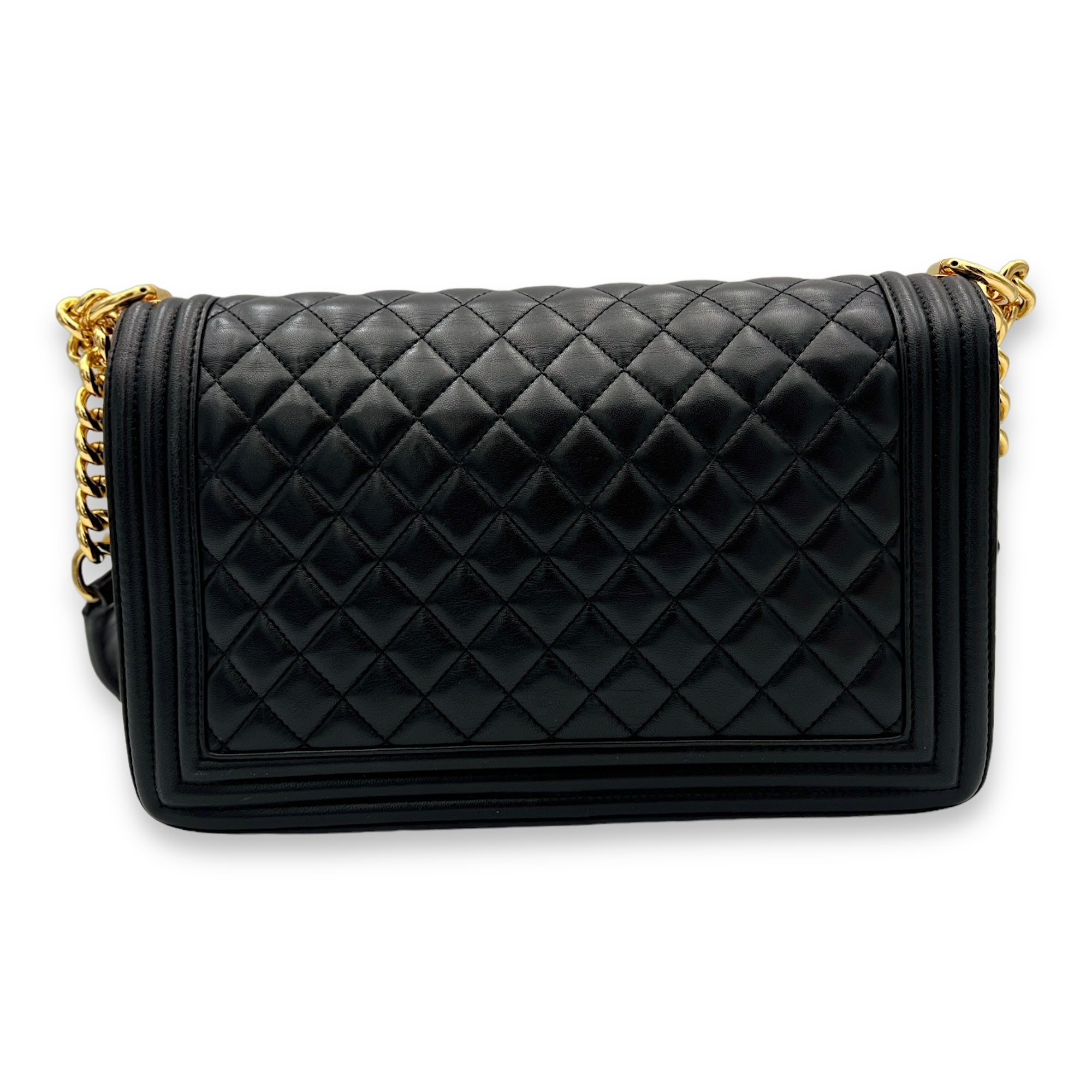 Boy Medium Black Shoulder Bag in Lambskin, Gold hardware