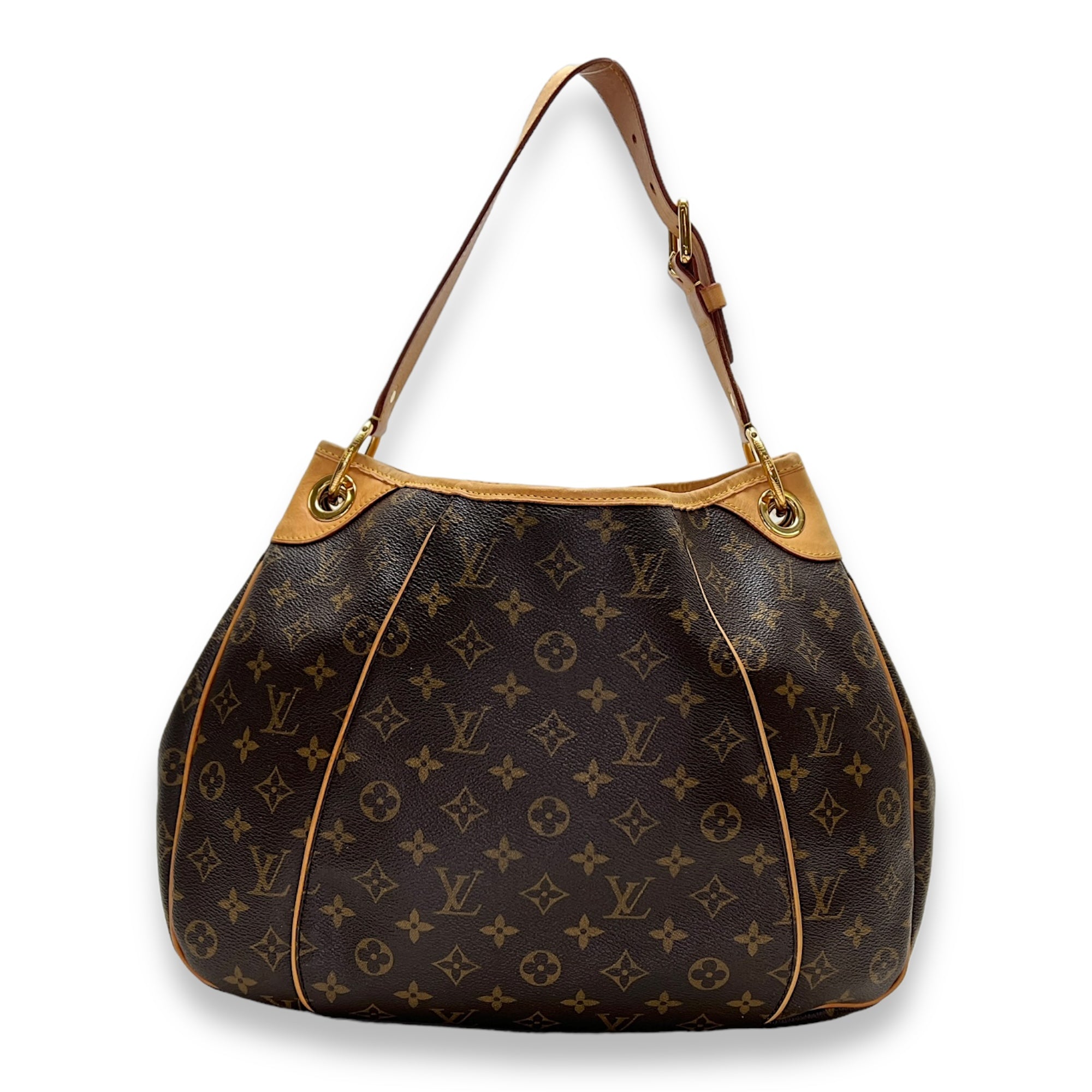 Galliera PM Brown Shoulder Bag in Monogram Coated Canvas, Gold hardware