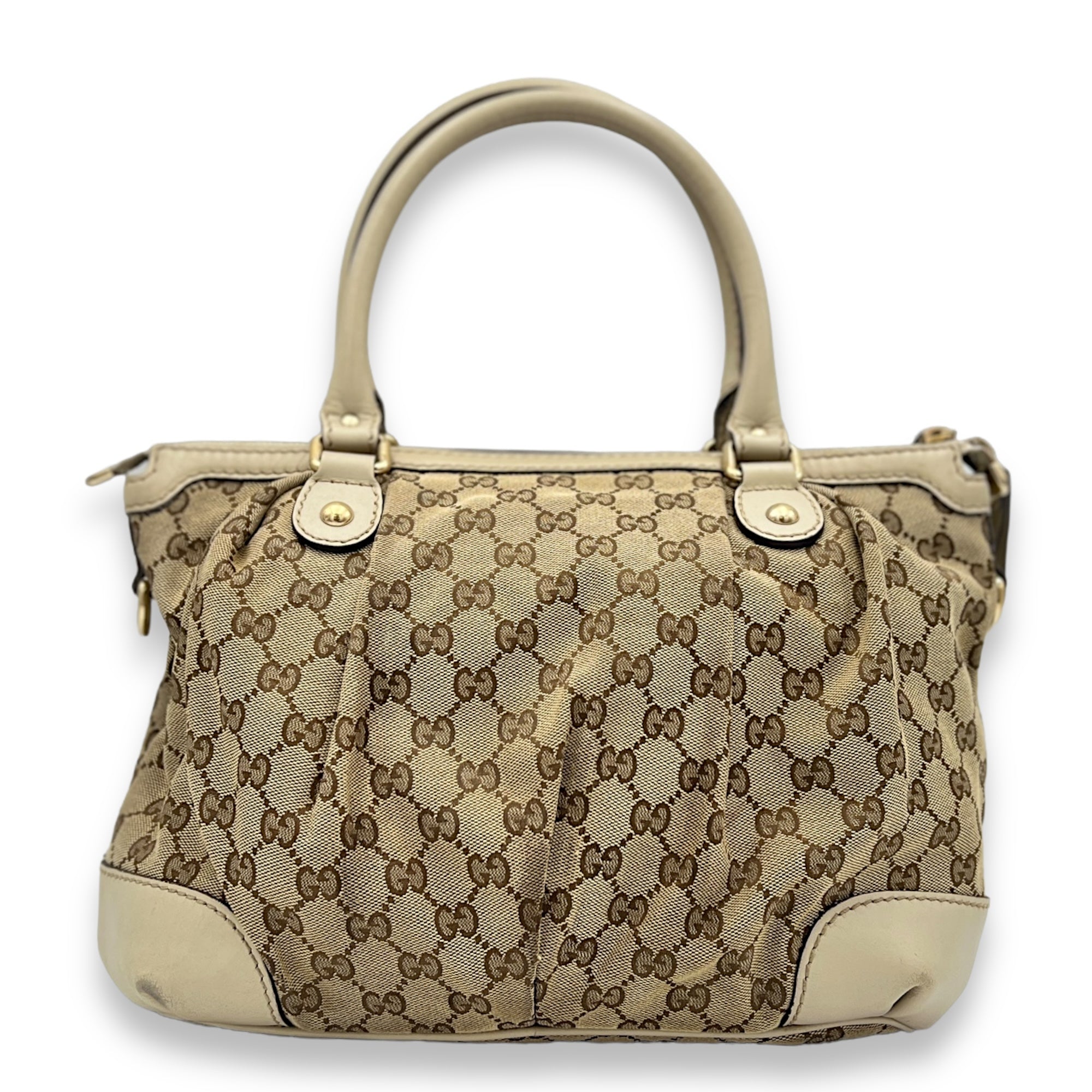 GG White Top Handle Bag in Canvas, Gold hardware