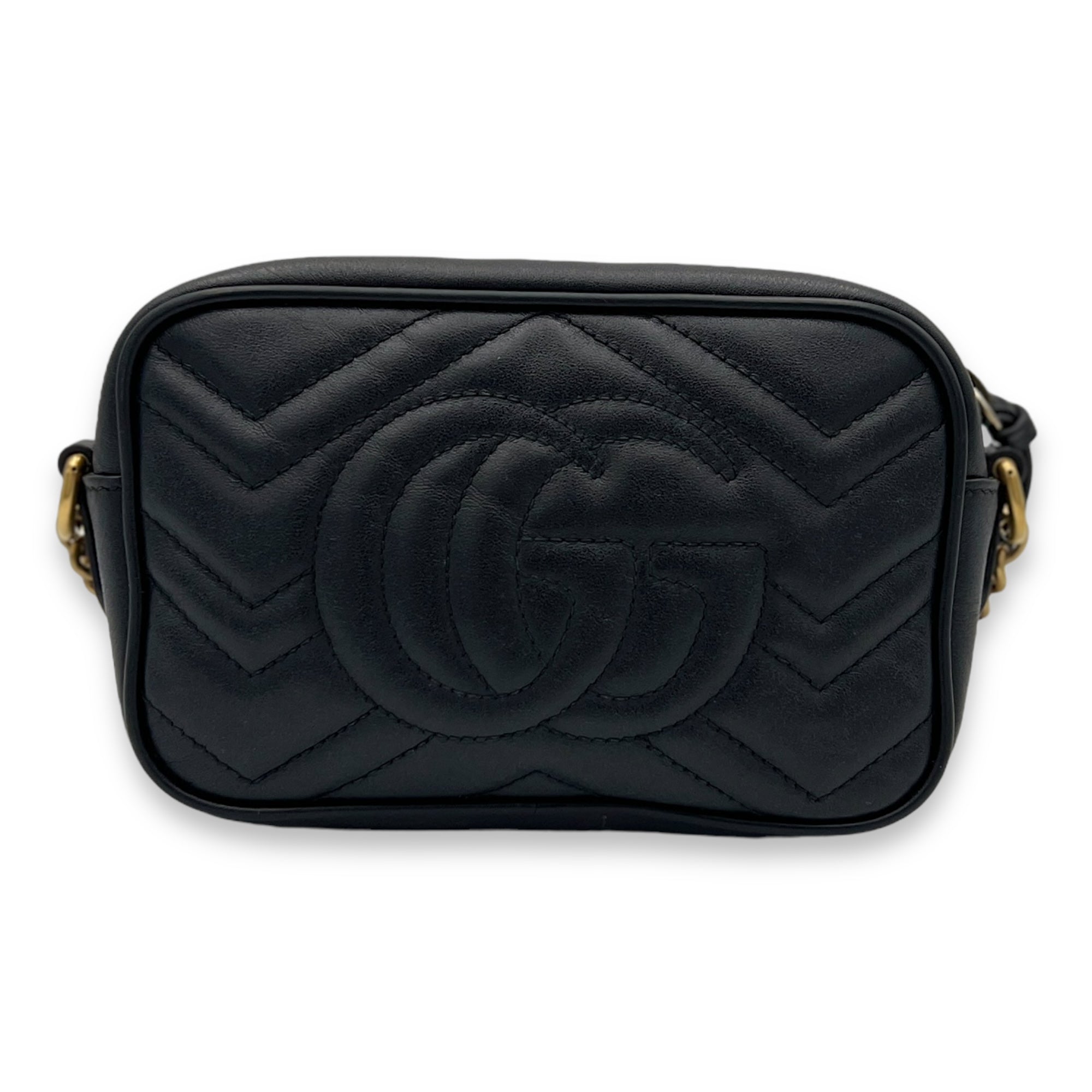 GG Marmont Mini Black Crossbody Bag in Calfskin, Gold hardware