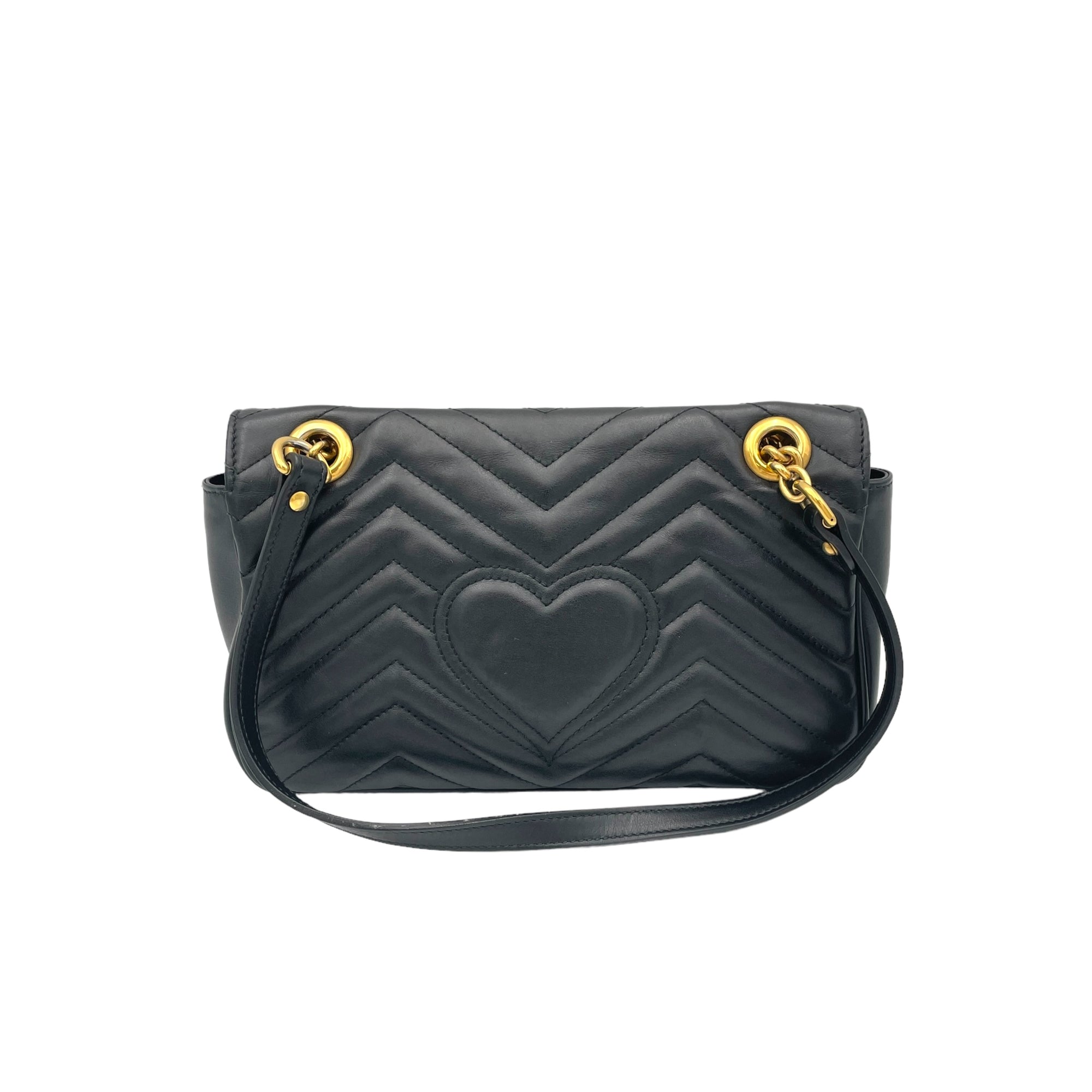 GG Marmont Black Shoulder Bag in Calfskin, Gold hardware