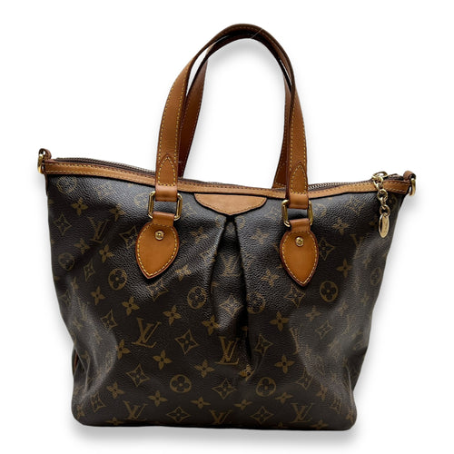 Palermo PM Brown Top Handle Bag in Monogram Coated Canvas, Gold hardware