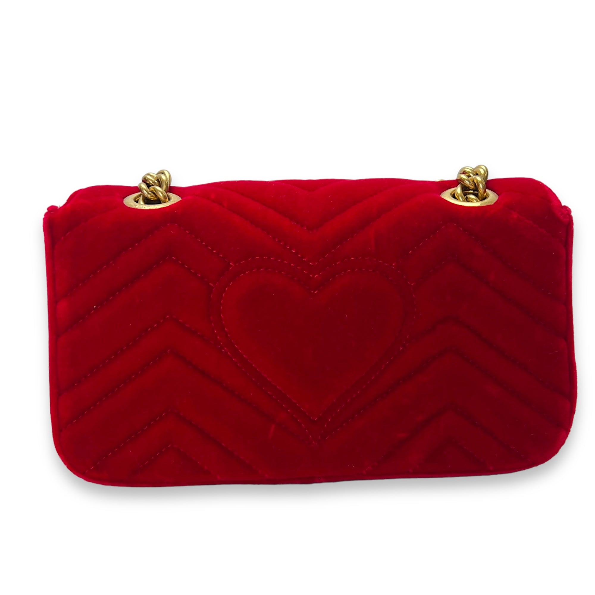 GG Marmont Mini Red Shoulder Bag in Velvet, Gold hardware