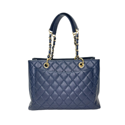 GST Grand Shopping Tote Medium Blue Tote Bag in Caviar Leather, Gold hardware