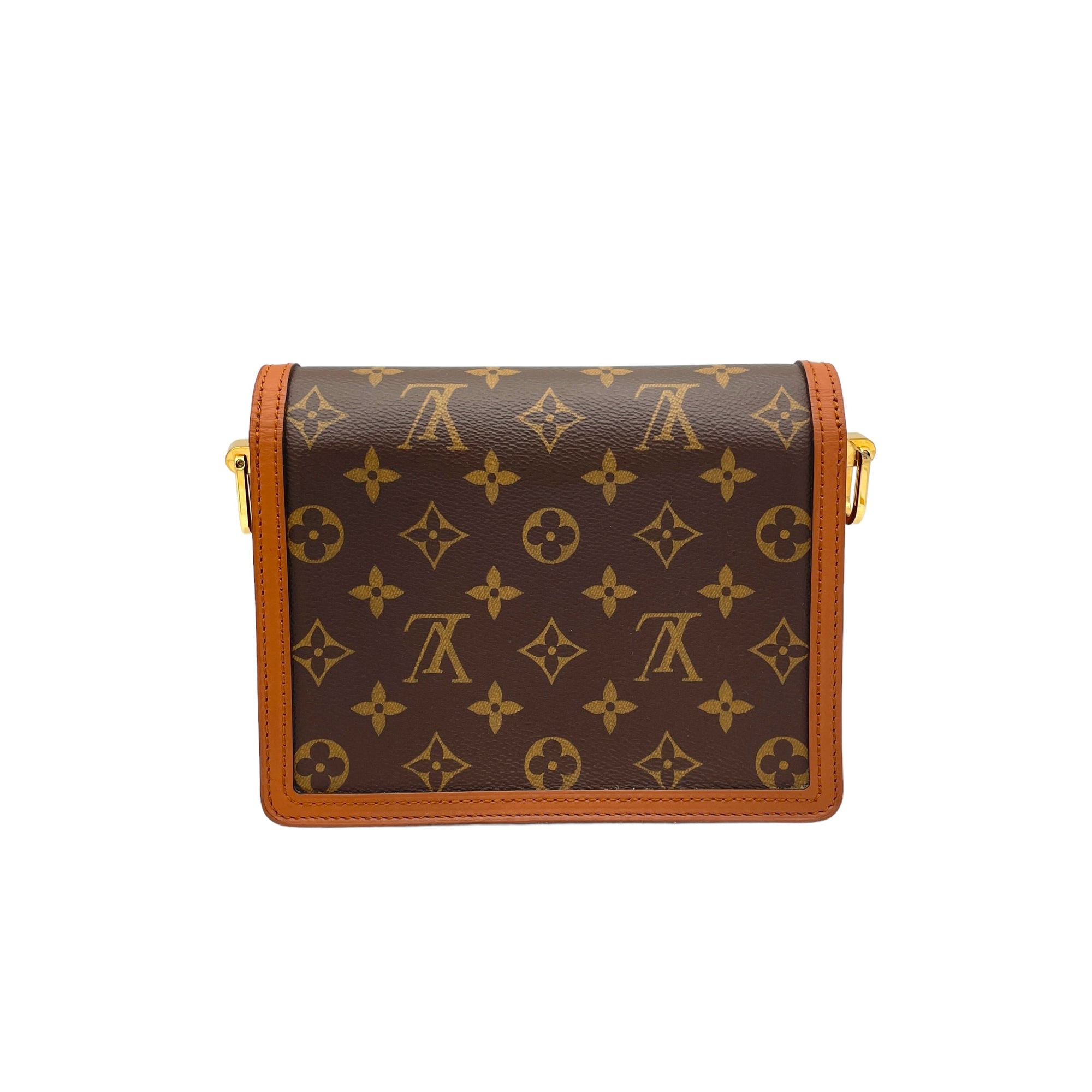 Dauphine Shoulder Bag Mini Brown in Monogram Coated Canvas , Gold Hardware