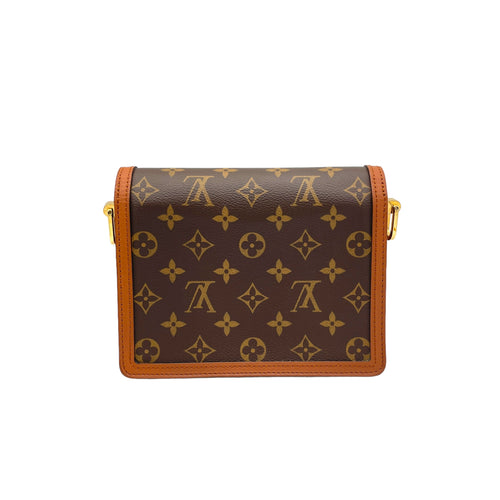 Dauphine Shoulder Bag Mini Brown in Monogram Coated Canvas , Gold Hardware