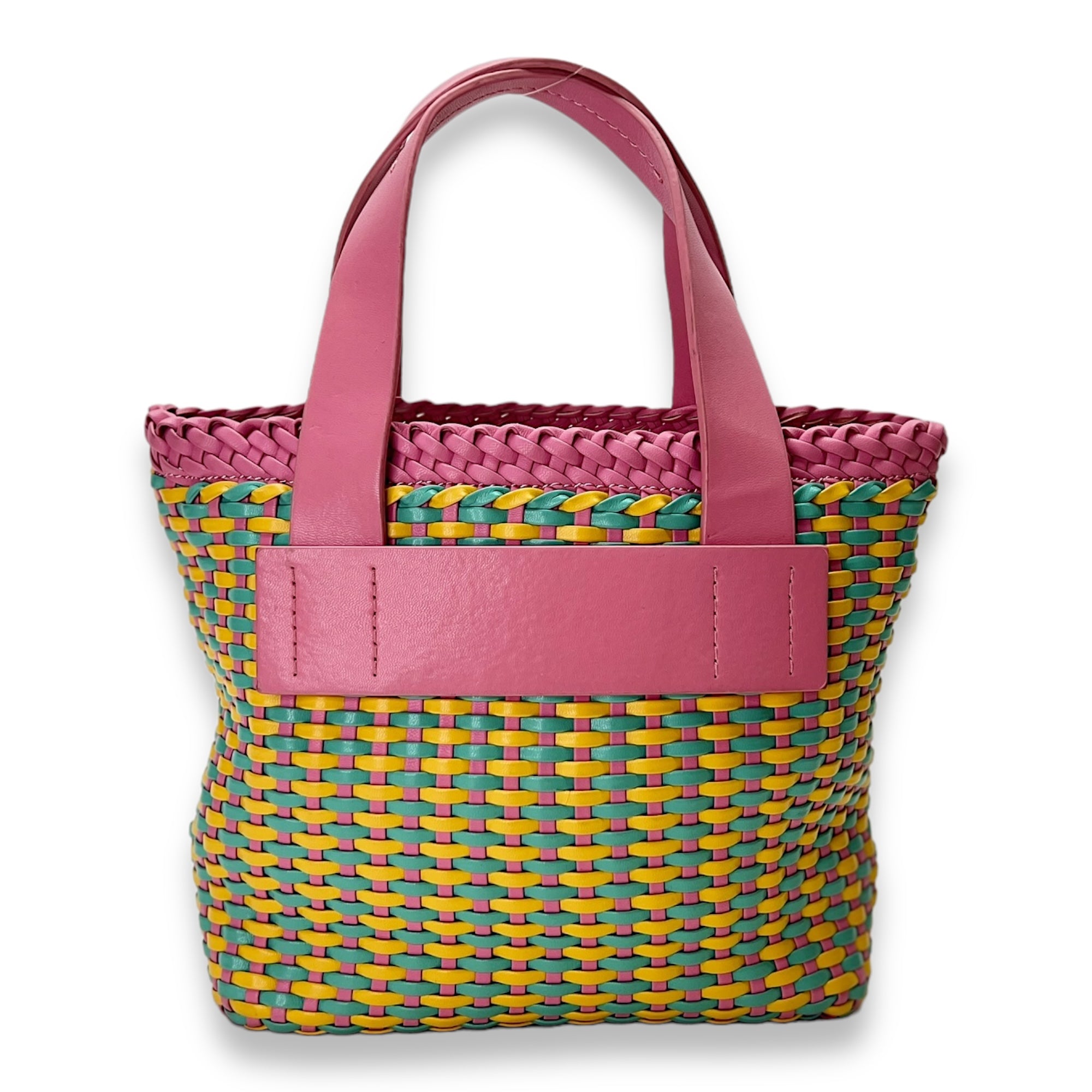 Woven Intrecciato Small Pink Top Handle Bag in Lambskin, Silver hardware