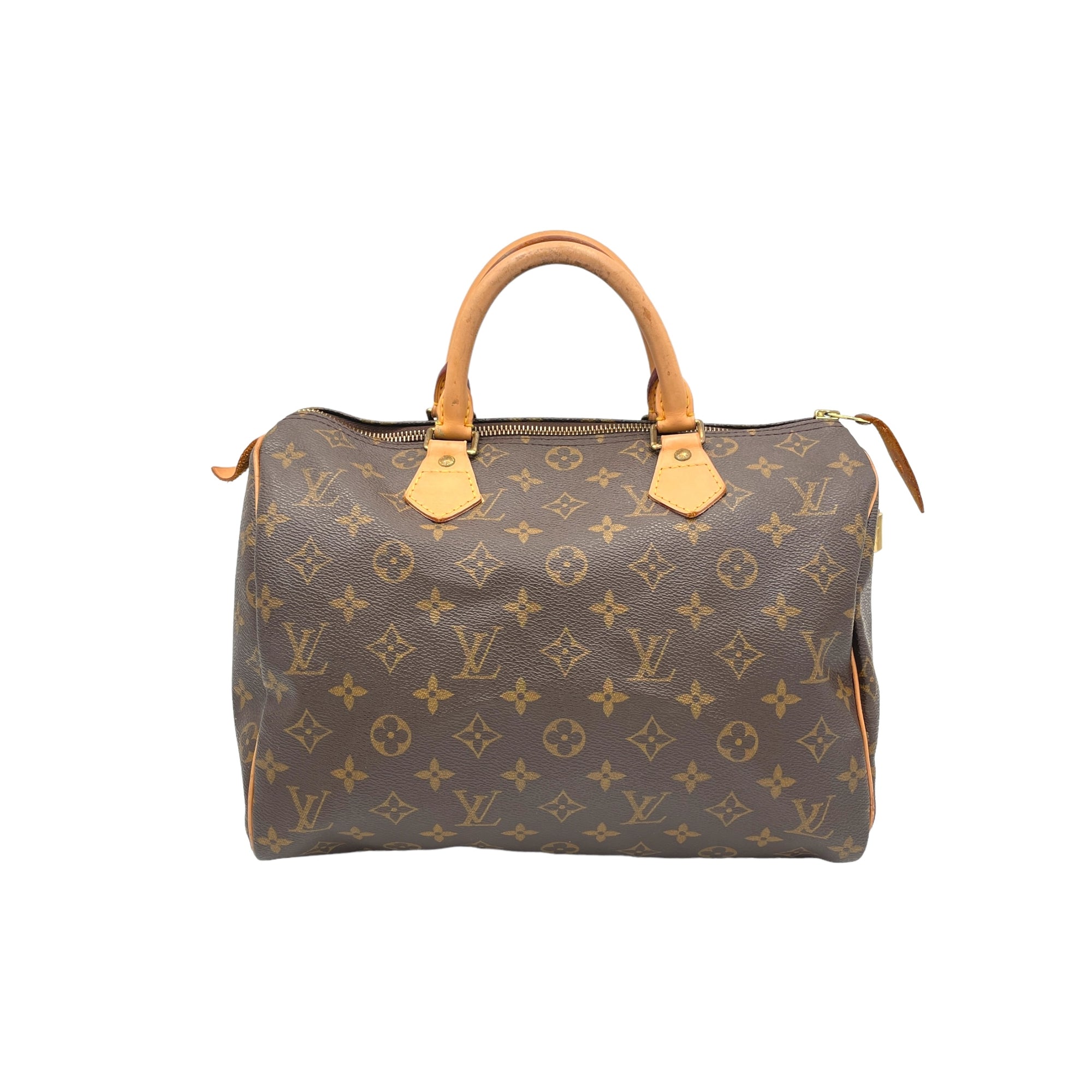 Speedy 30 Brown Top Handle Bag in Canvas, Gold hardware