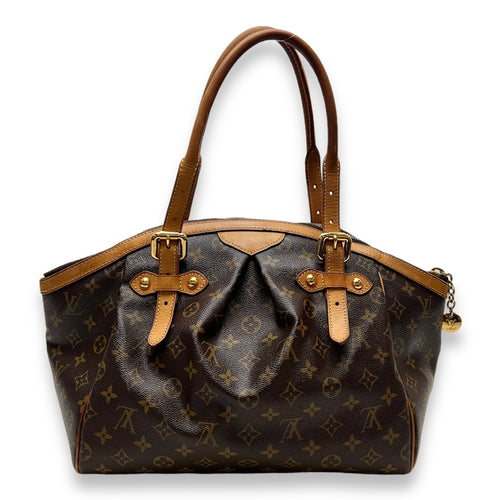 Tivoli GM Brown Top Handle Bag in Monogram Coated Canvas, Gold hardware